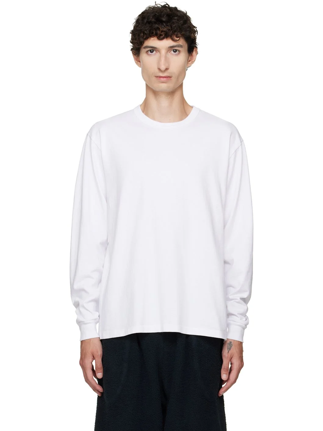 White Heavyweight Binded Neck Classic Long Sleeve T-shirt - 1