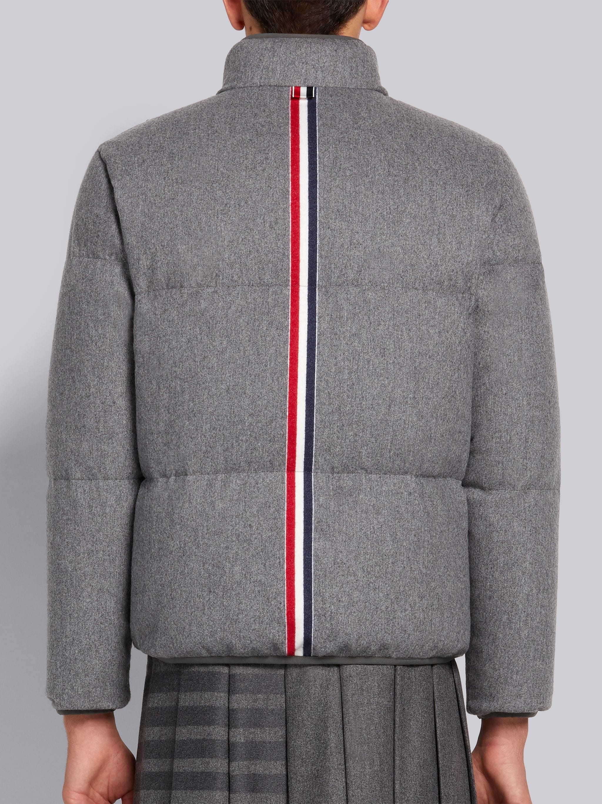 Medium Grey Lightweight Boiled Wool Engineered Stripe Reversible Funnel Neck Zip-up Jacket - 4