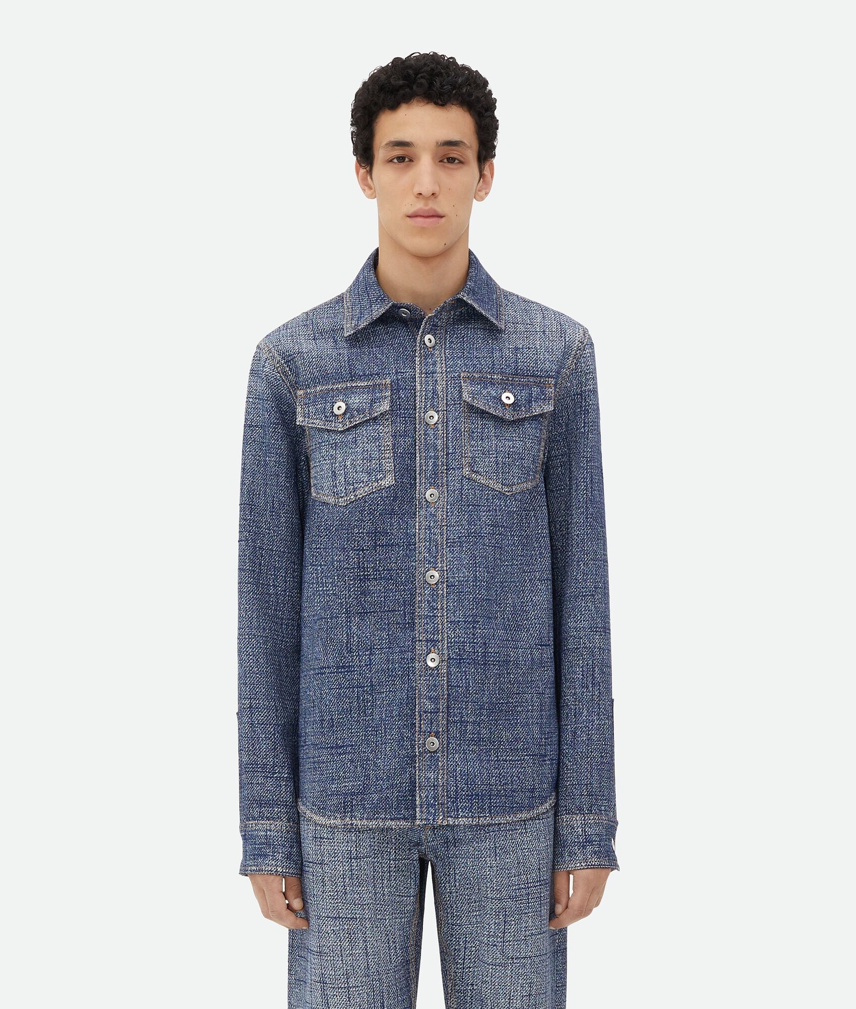 Textured Denim Viscose Shirt - 1