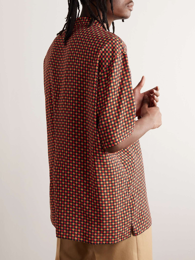 Camp-Collar Printed Striped Silk Shirt 4