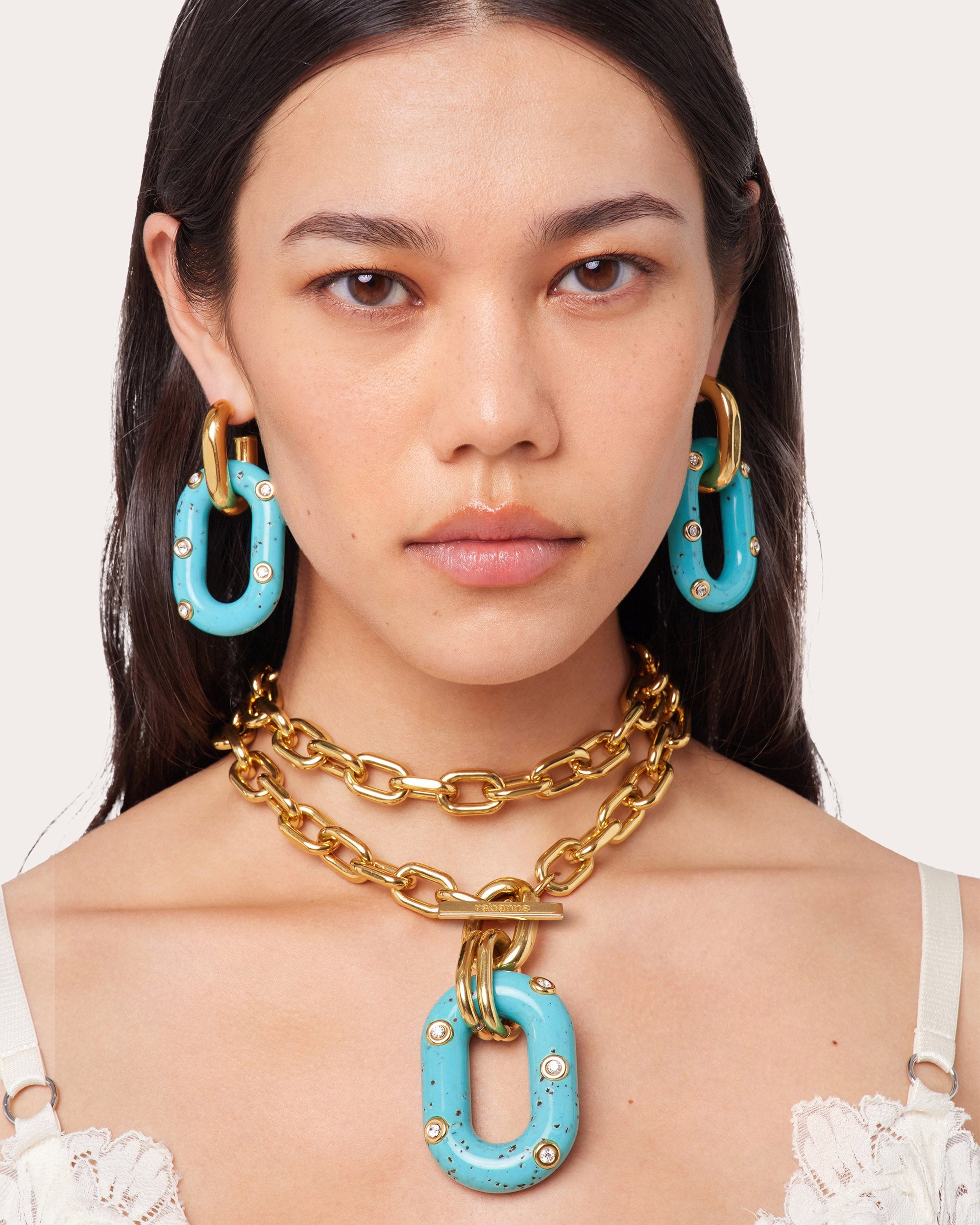 XL Link Palm Spring Crystal Embellished Resin Gold Tone Necklace - 2