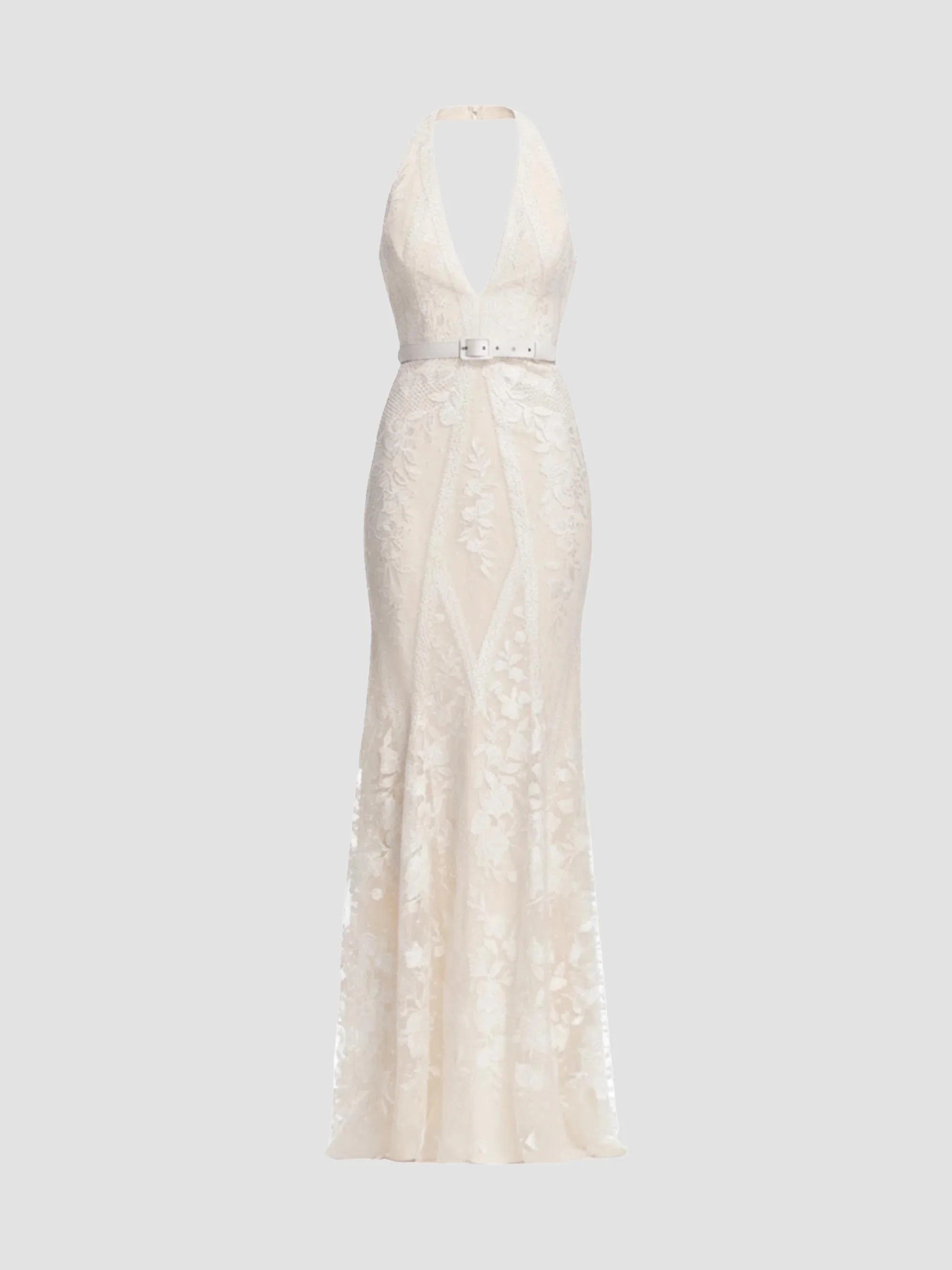 Women's Devin Floral Lace Halter Mermaid Maxi Dress - Off White - 1