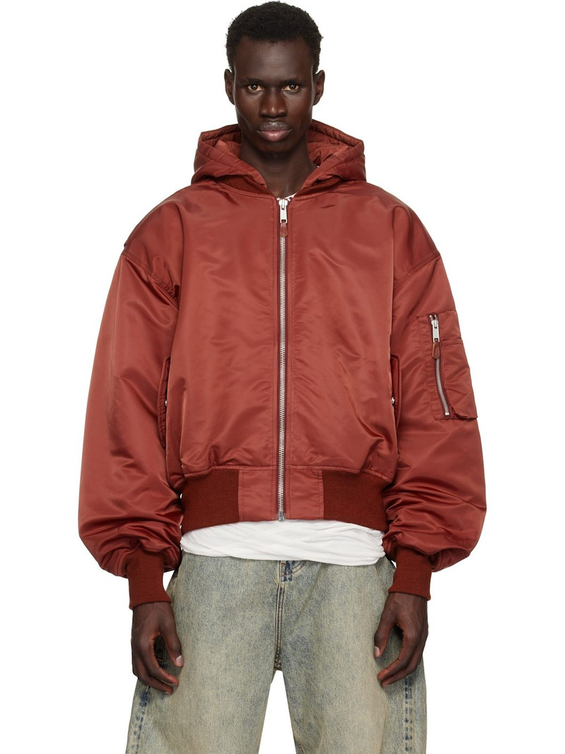 Red Hooded Broad Bomber Jacket - 1