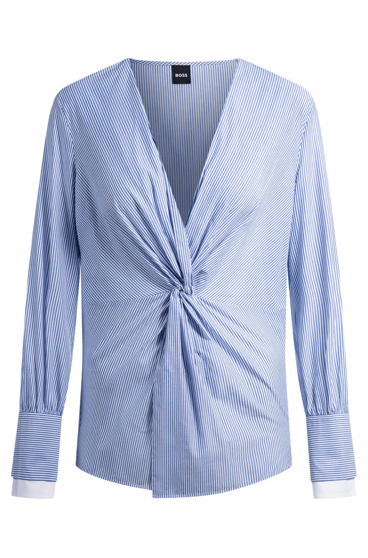 TWIST-FRONT SLIM-FIT BLOUSE IN STRIPED COTTON - 1