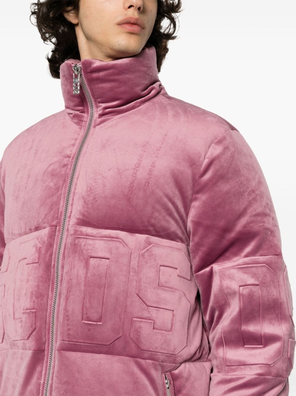 logo-embossed velvet jacket - 6