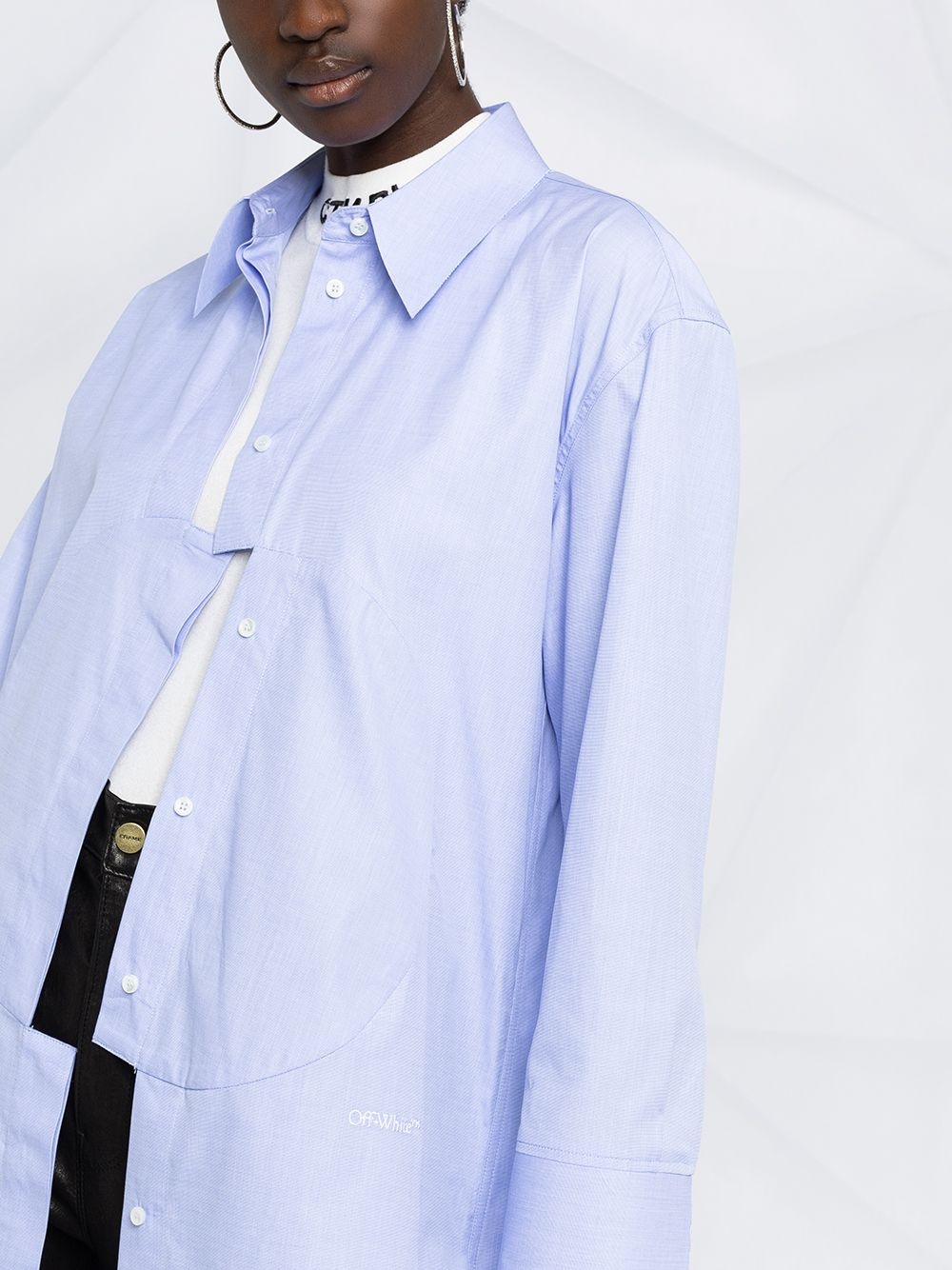 asymmetric-fastening oversize shirt - 3