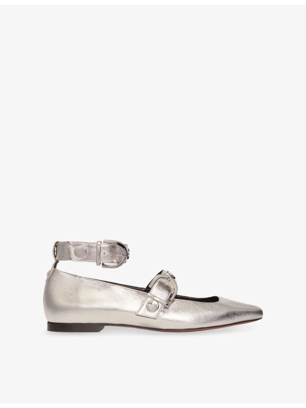 Double-Strap Square-Toe Leather Ballet Flats - 1