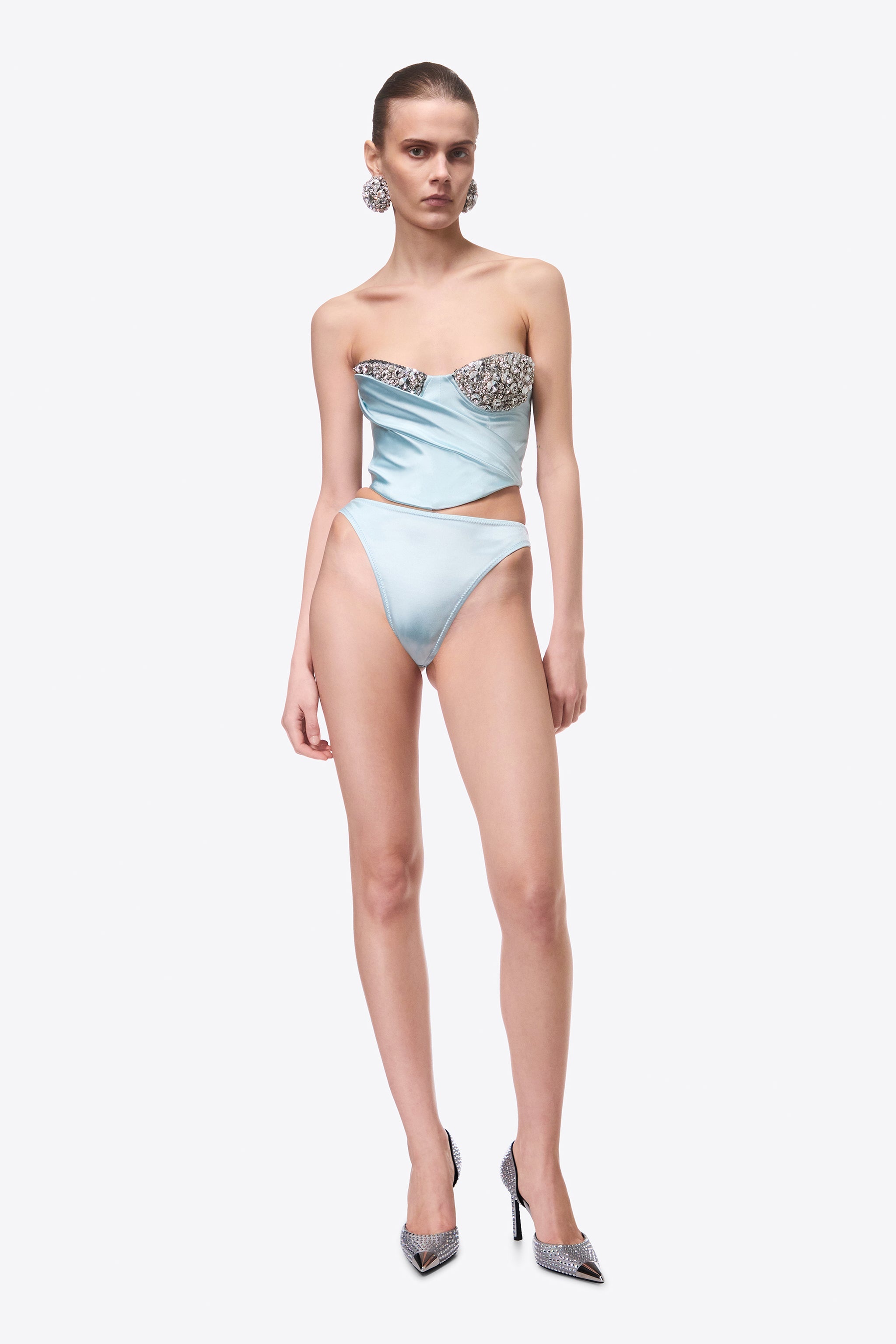 EMBROIDERED CRYSTAL CUP DRAPED BUSTIER - 3