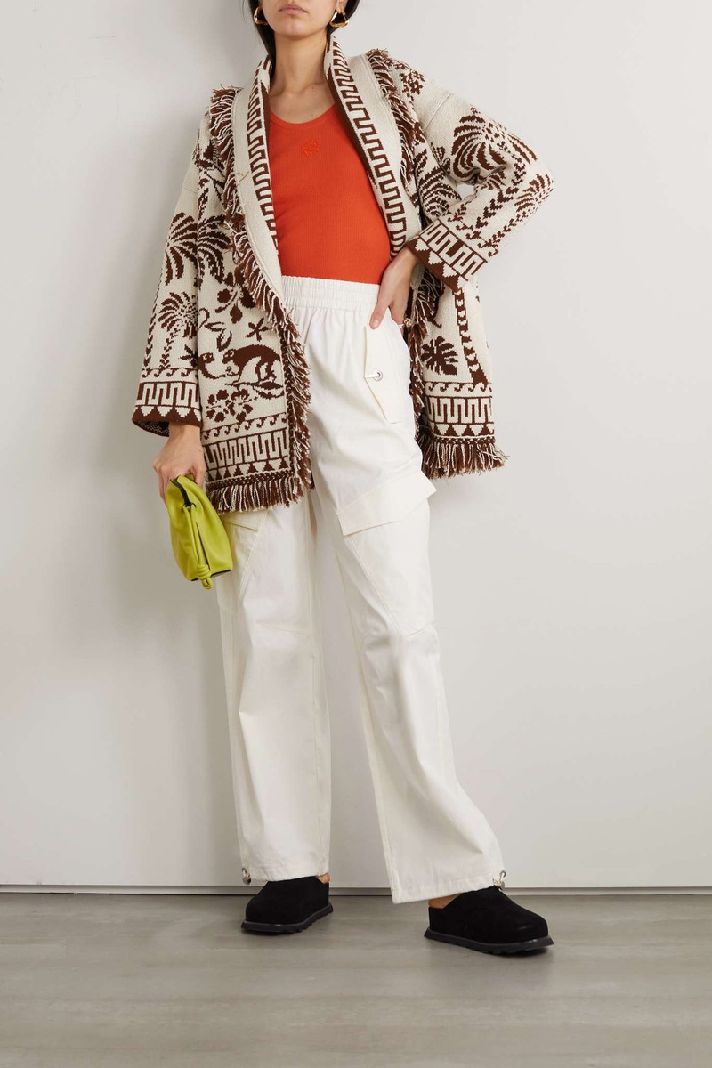 Alanui Explosion of Nature belted fringed wool and cotton-blend jacquard cardigan outlook