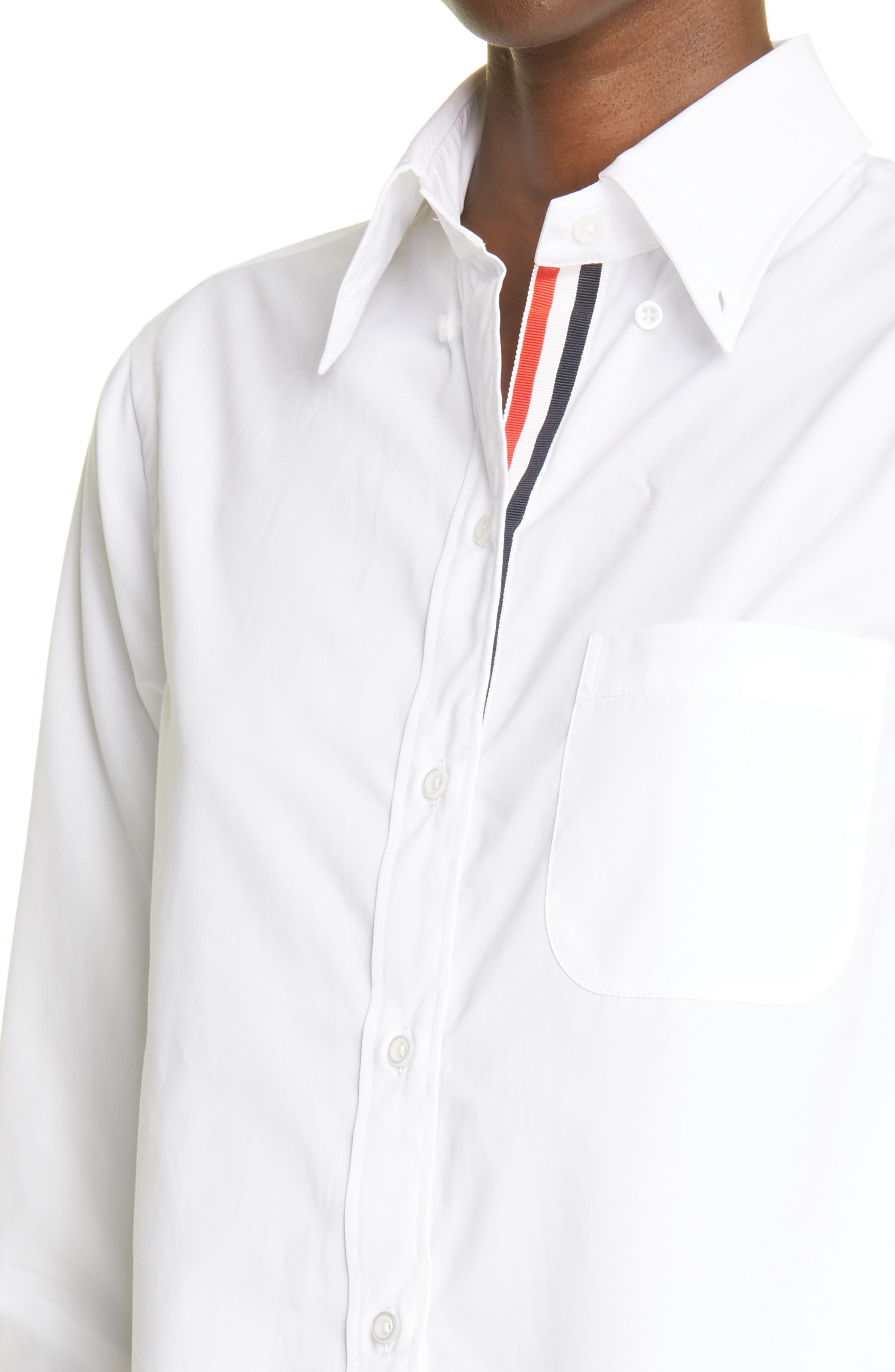 Thom Browne Long Sleeve Oxford Shirtdress in White at Nordstrom - 4