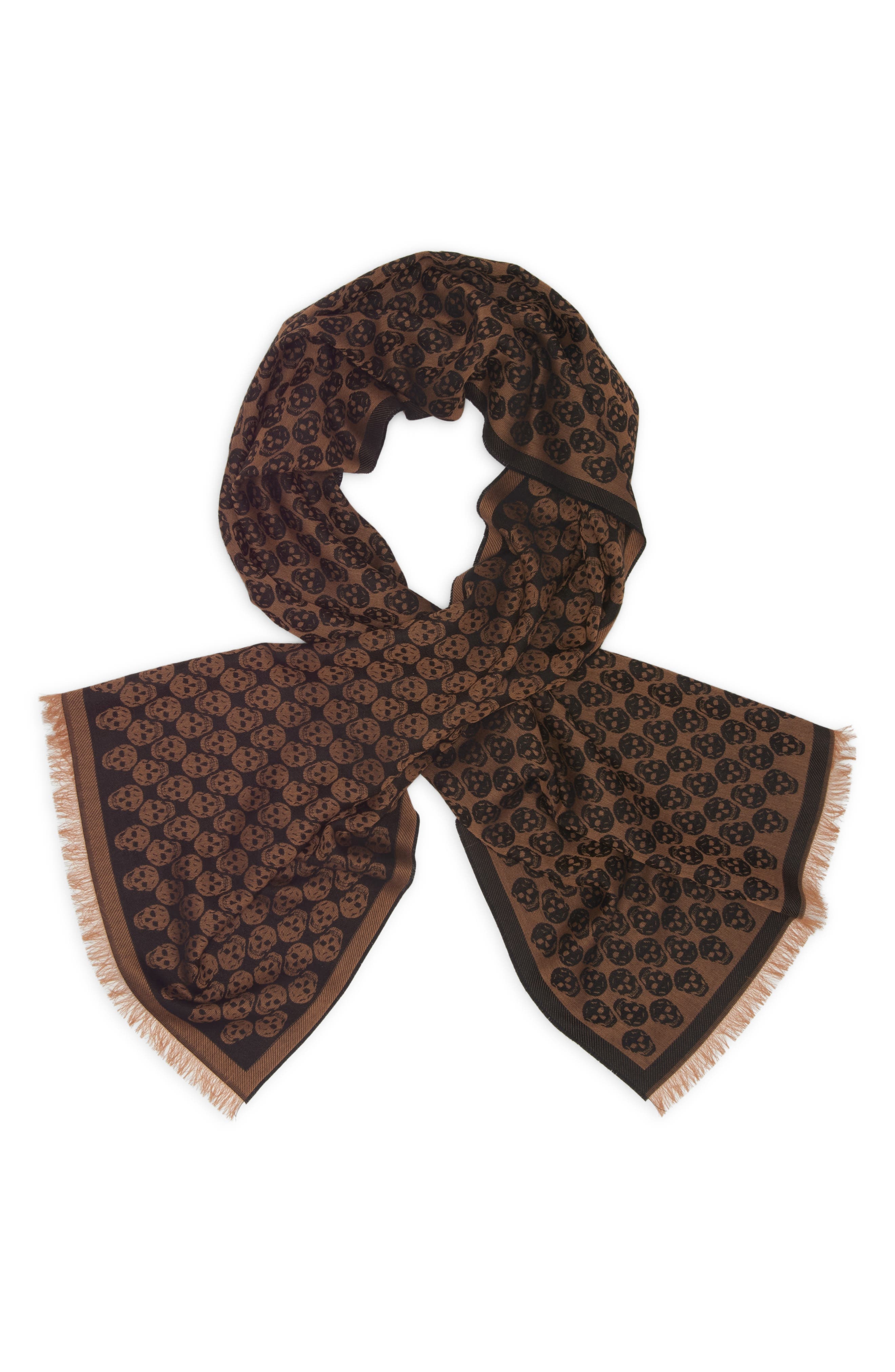 McQueen Skull Monogram Wool Blend Scarf in Camel/Black at Nordstrom - 2
