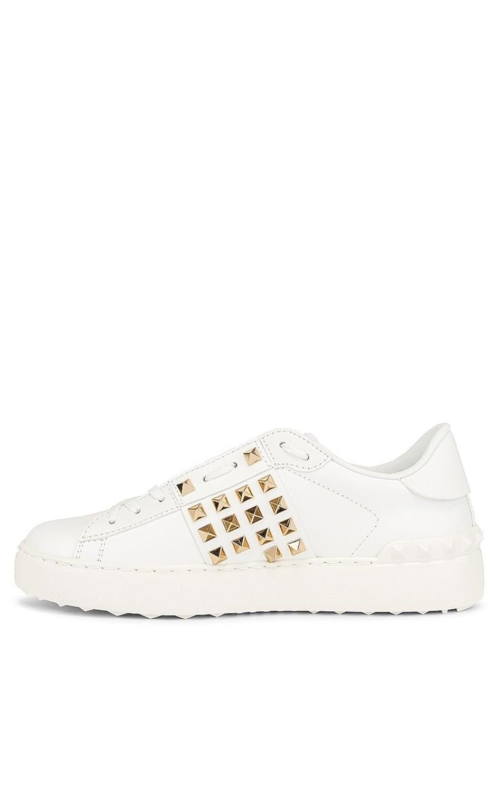 White Leather Rockstud Sneakers - 2