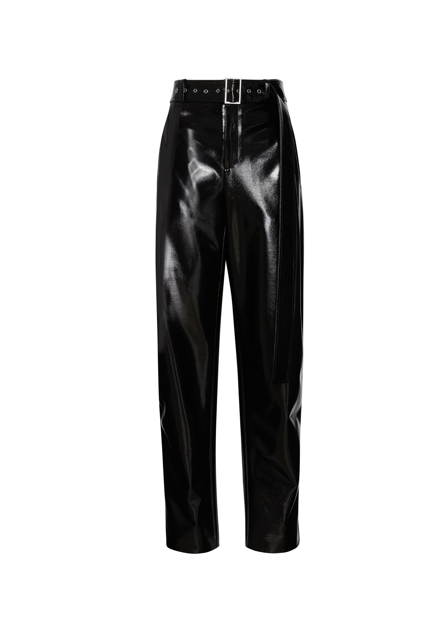 Patent Faux Leather Belted Trouser - 1