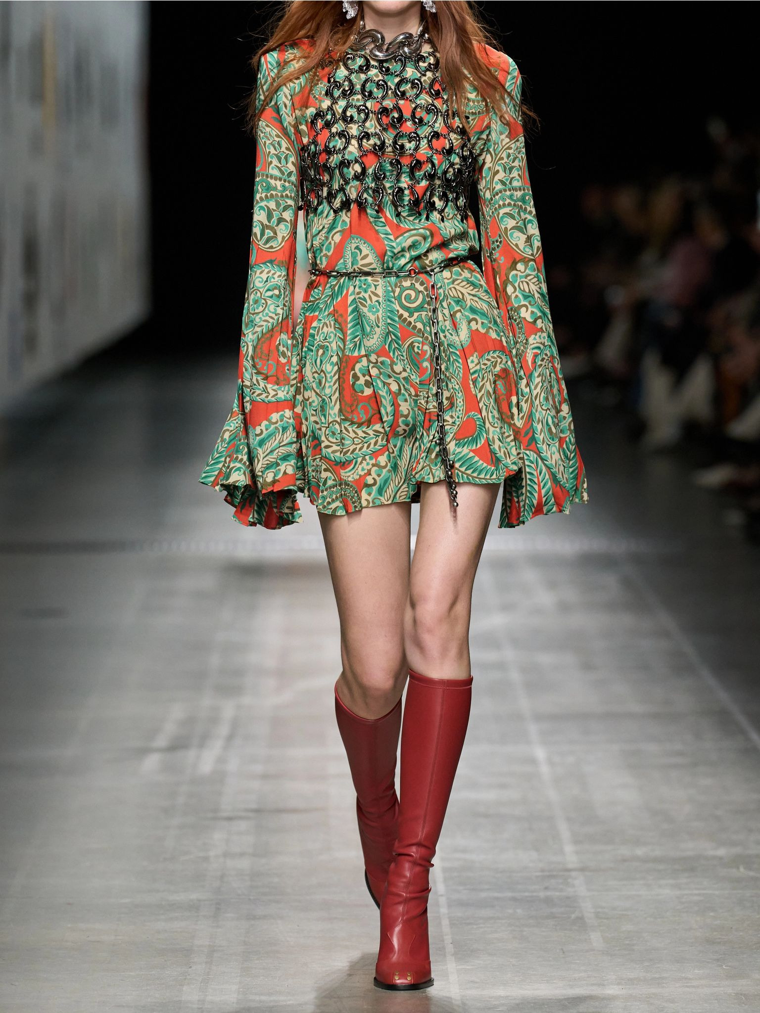 Pleated paisley-print crepe mini dress Multi - 4