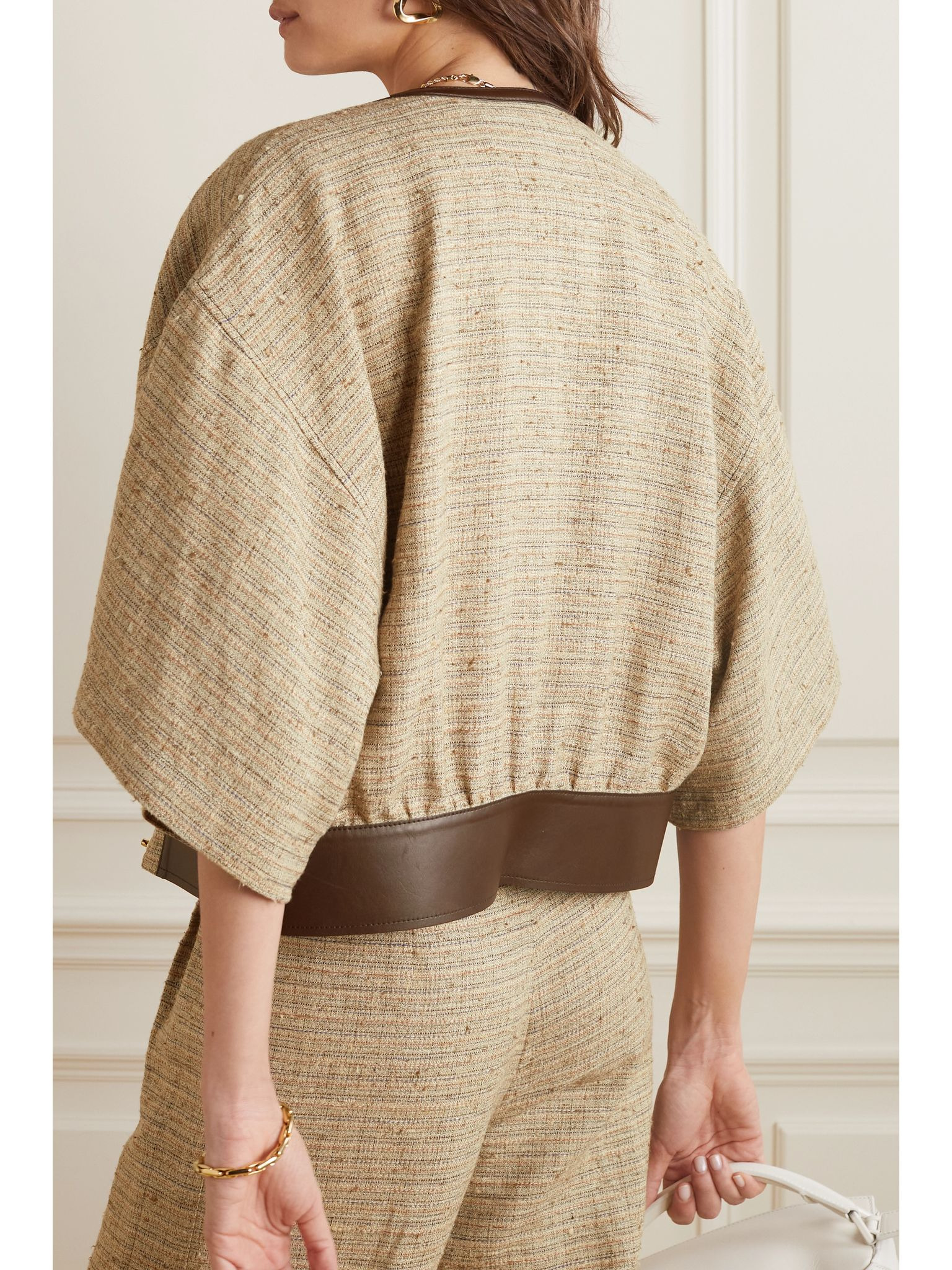 Lyron leather-trimmed linen jacket Brown - 4