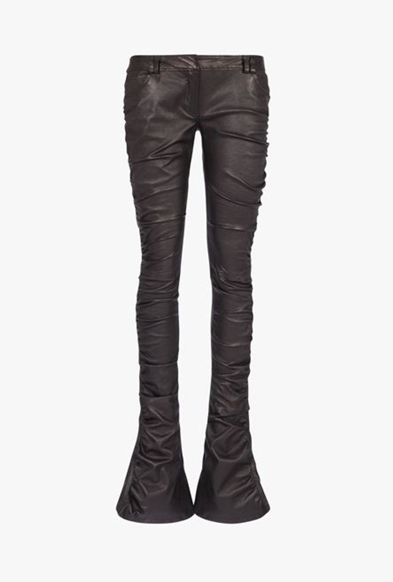 Low-rise black leather bootcut pants 1