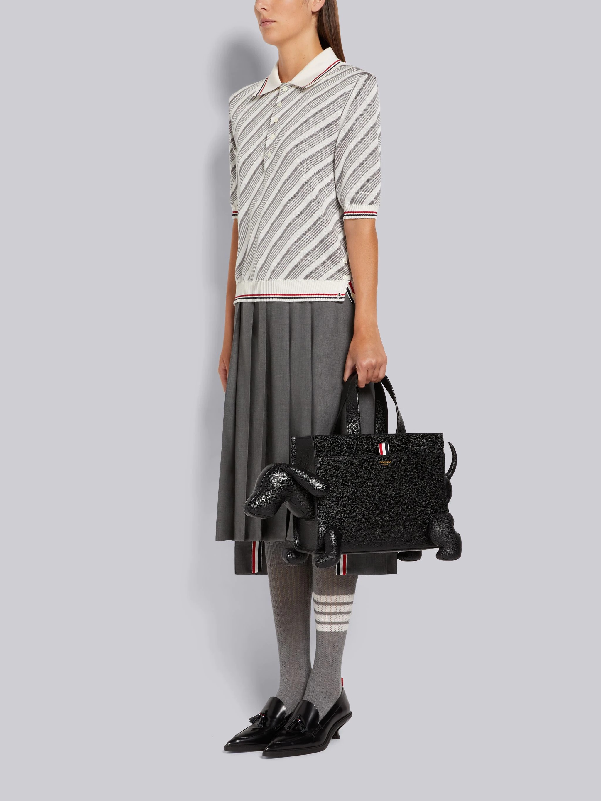 Black Pebble Grain Leather Hector Tote Bag - 6