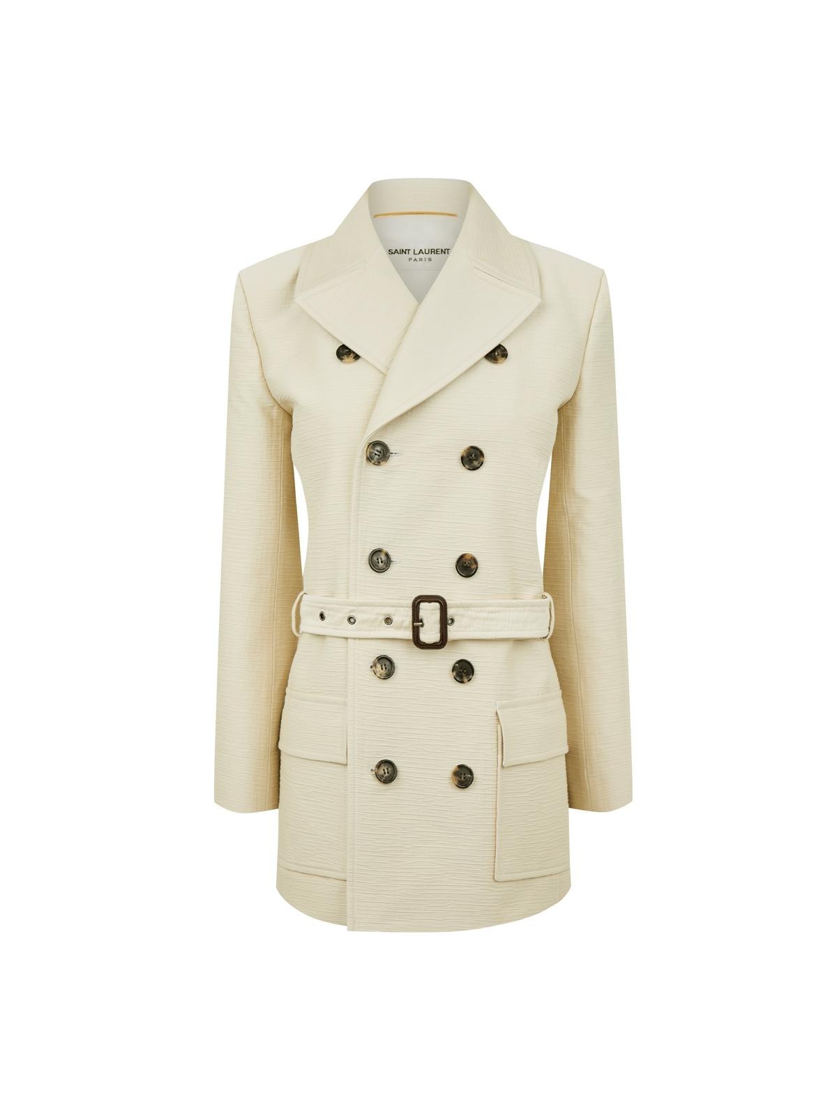 コート SAINT LAURENT SAHARIENNE OVERCOAT IN SUSTAINABLE AND WOOL Saint Laurent Saharienne Jacket in Wool-Blend Jersey | Saks