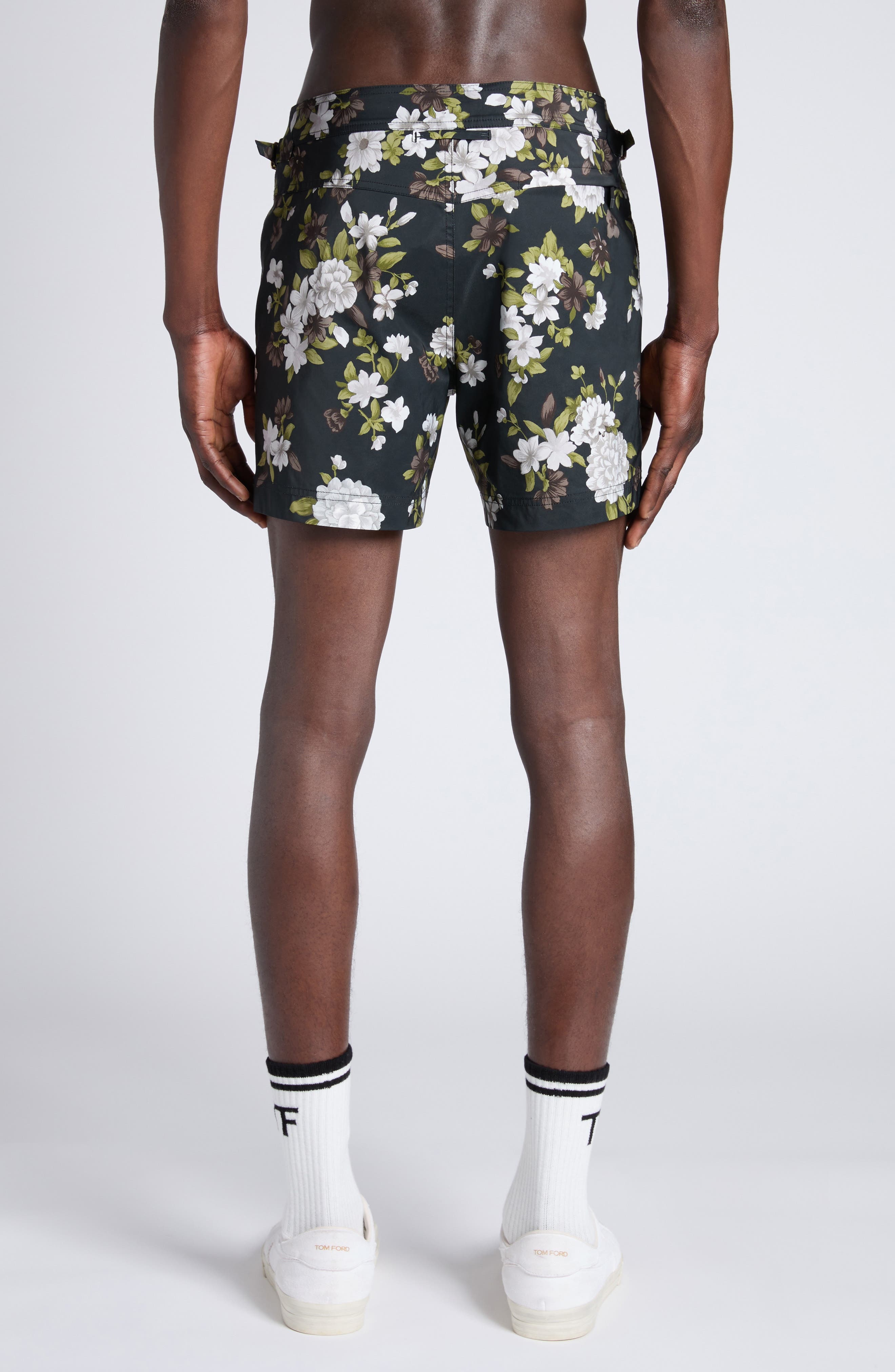 TOM FORD Hendrix Floral Swim Trunks in Combo White/Black at Nordstrom - 2