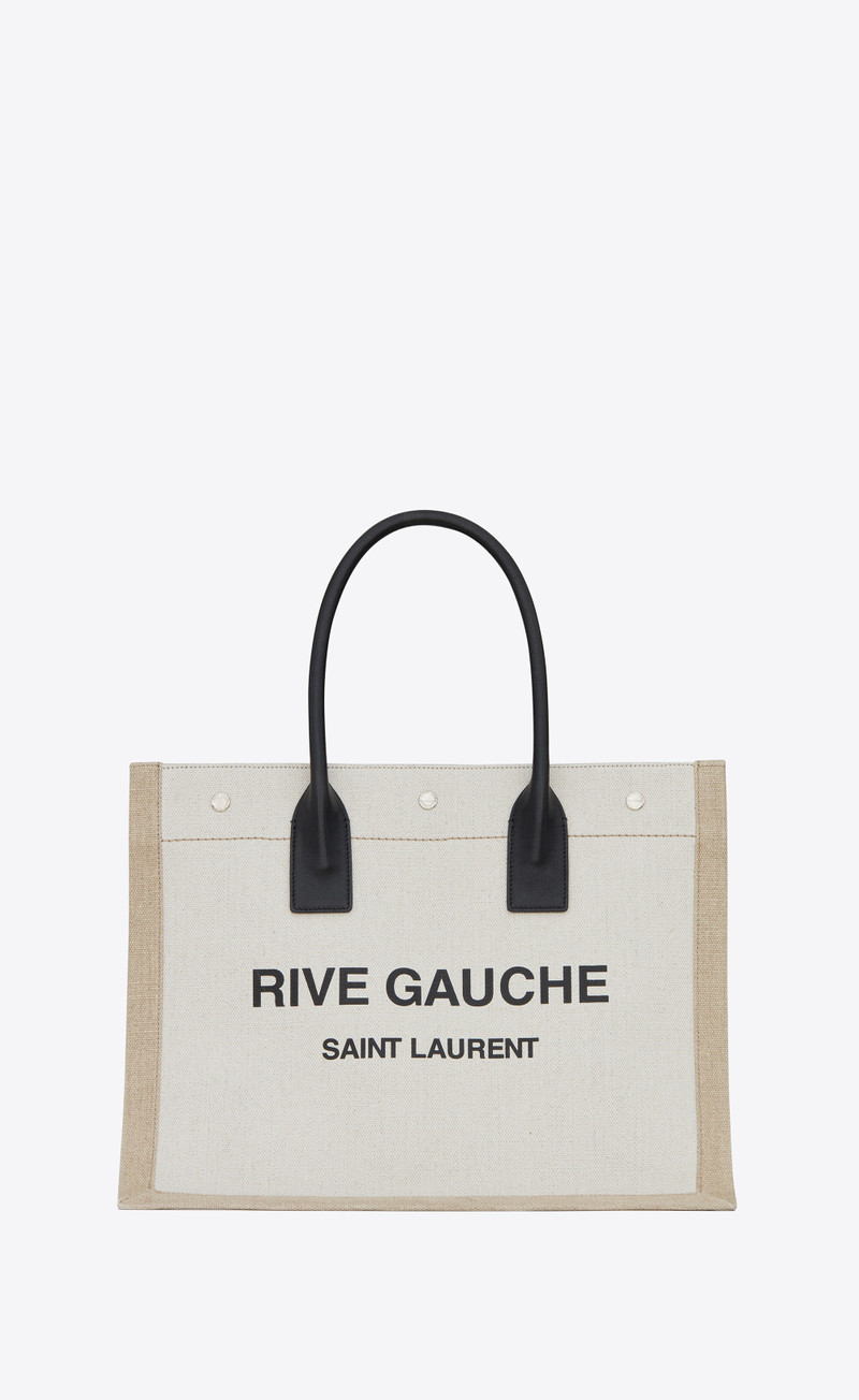 rive gauche small tote bag in linen and leather - 1