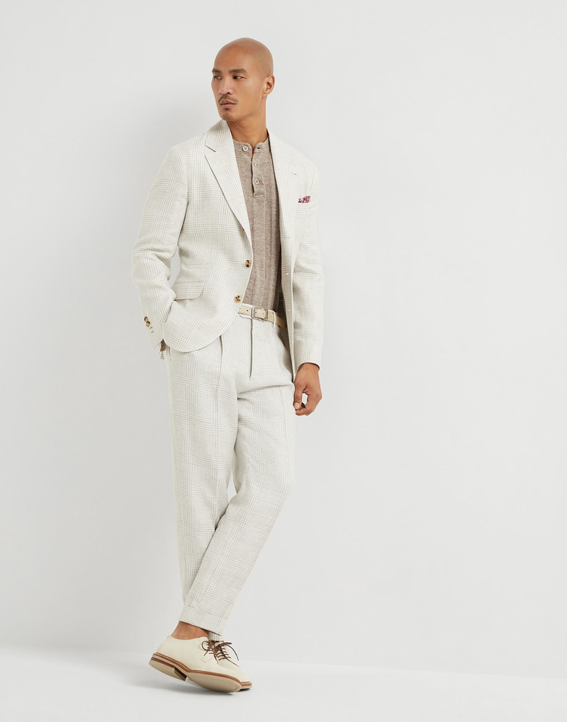 Linen, wool and silk Prince of Wales diagonal deconstructed blazer 5