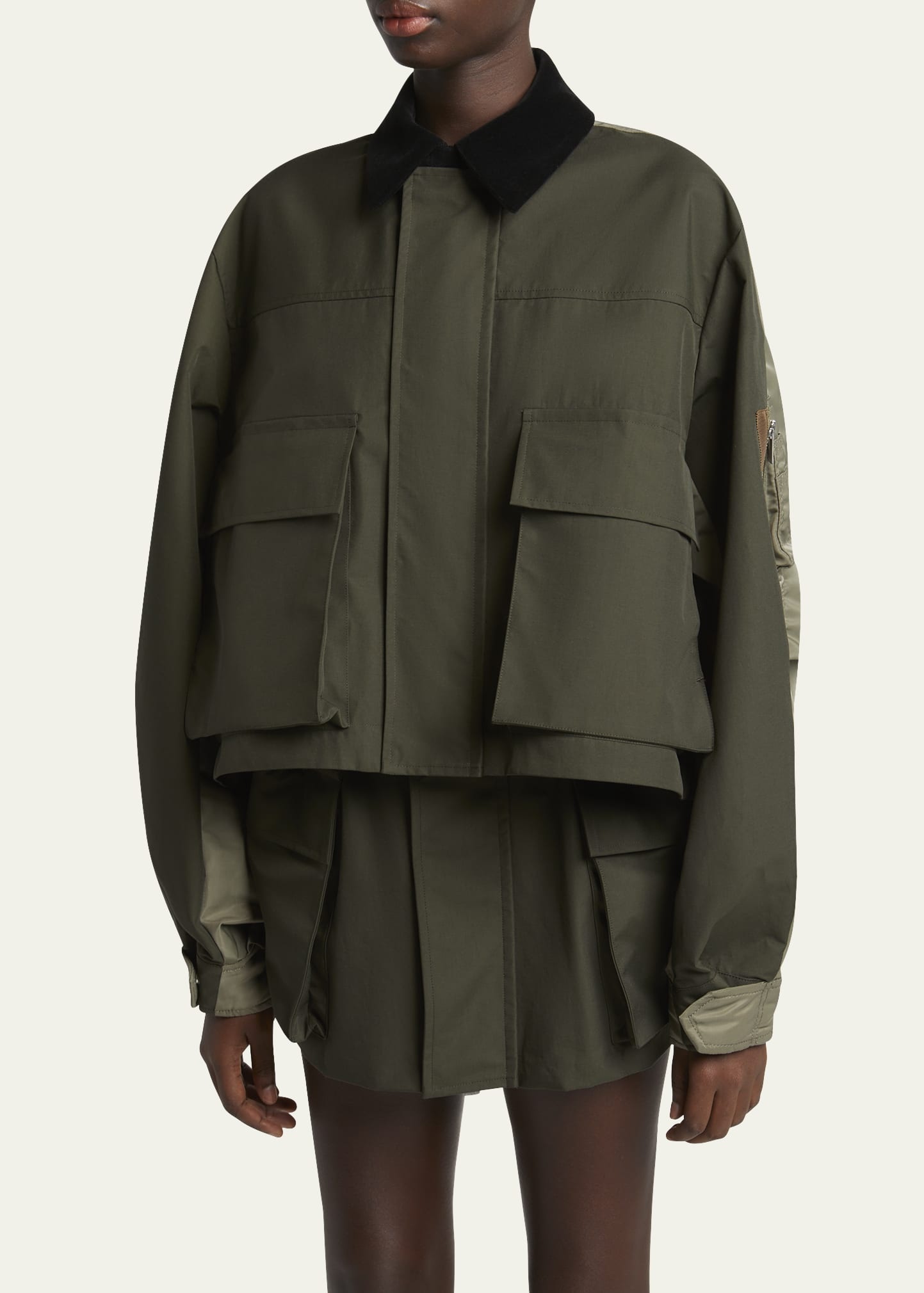 Hybrid Cargo Pocket Contrast Collar Utility Jacket - 4