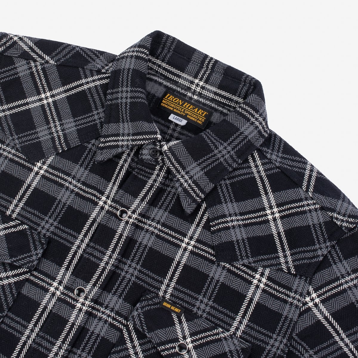 Ultra Heavy Flannel Herringbone Check Western Shirt - Black - 6