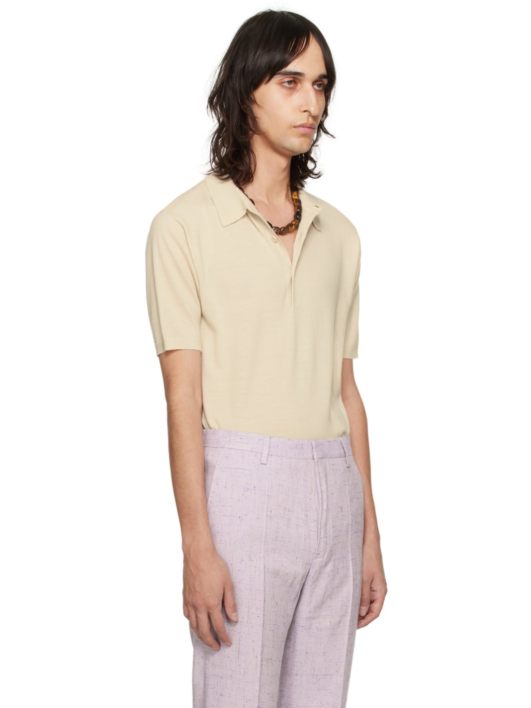 Beige Spread Collar Polo - 2