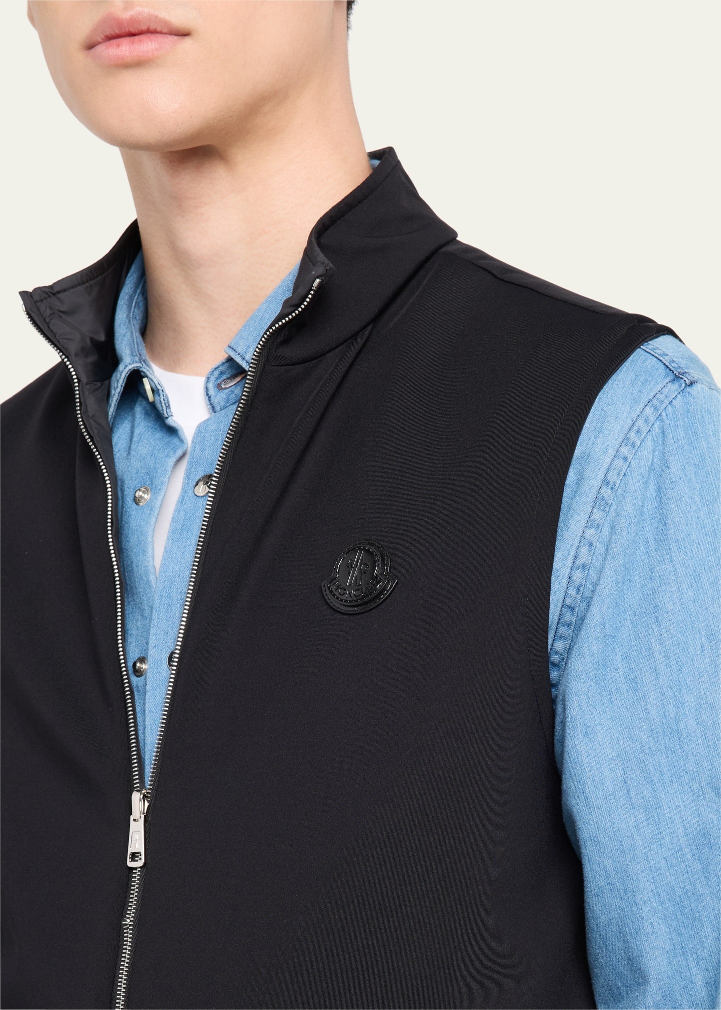 Men's Full-Zip Leather-Emblem Vest - 5