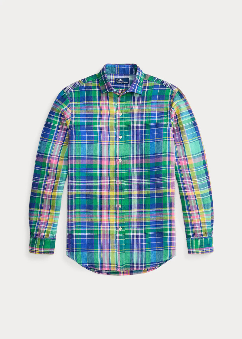 Classic Fit Plaid Slub Linen Shirt 1