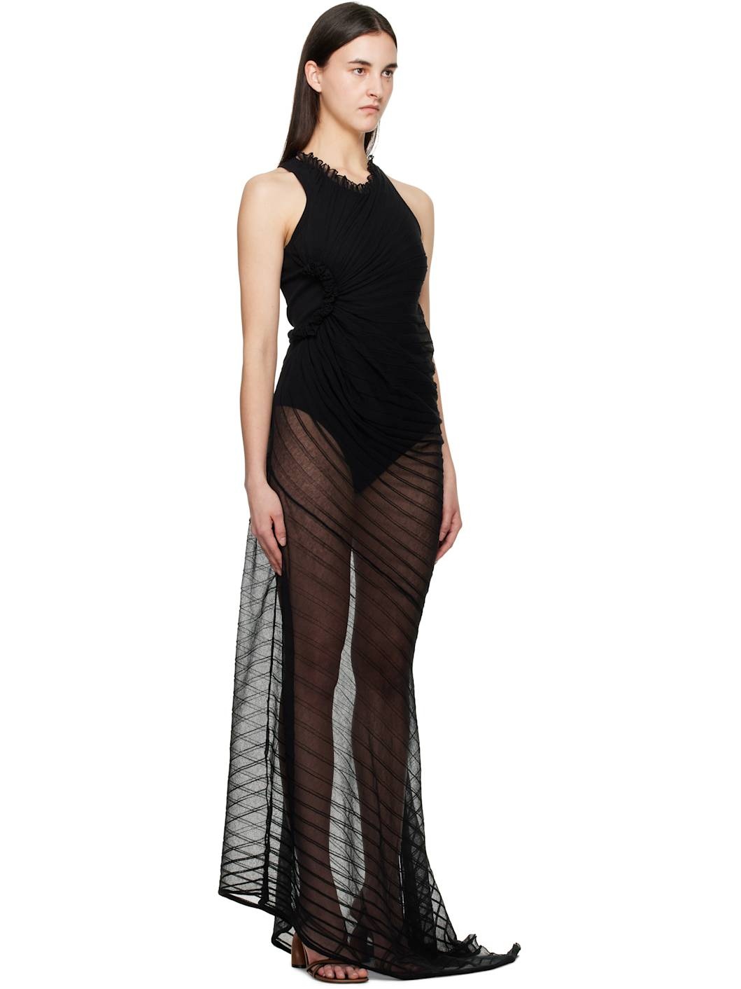Black Sleeveless Gathered Detail Maxi Dress - 2