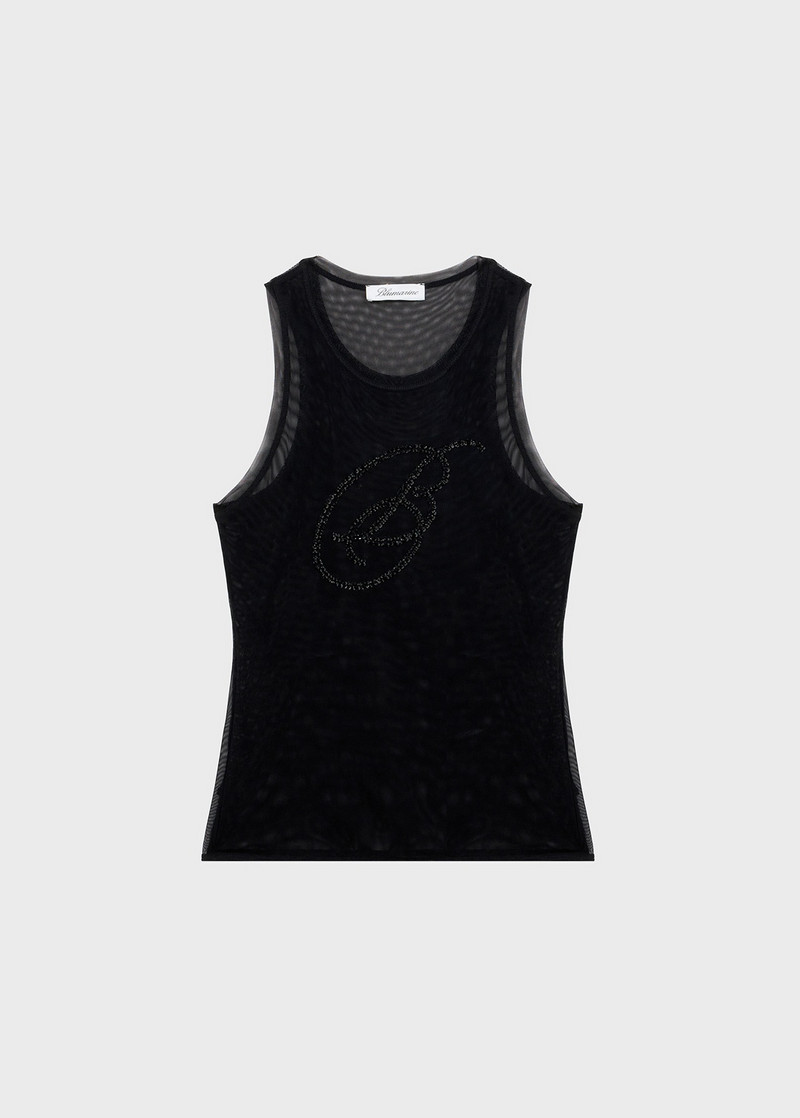TULLE TOP WITH EMBROIDERY RHINESTONE B MONOGRAM - 1