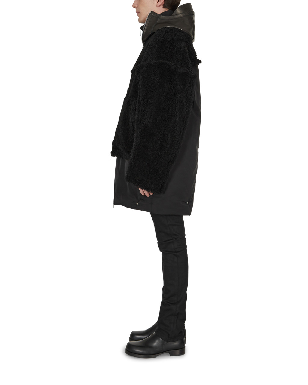SHEARLING AND NYLON HOODED JACKET - 4