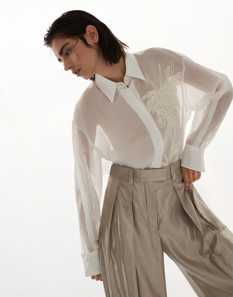 Cotton organza shirt with dazzling magnolia embroidery 4