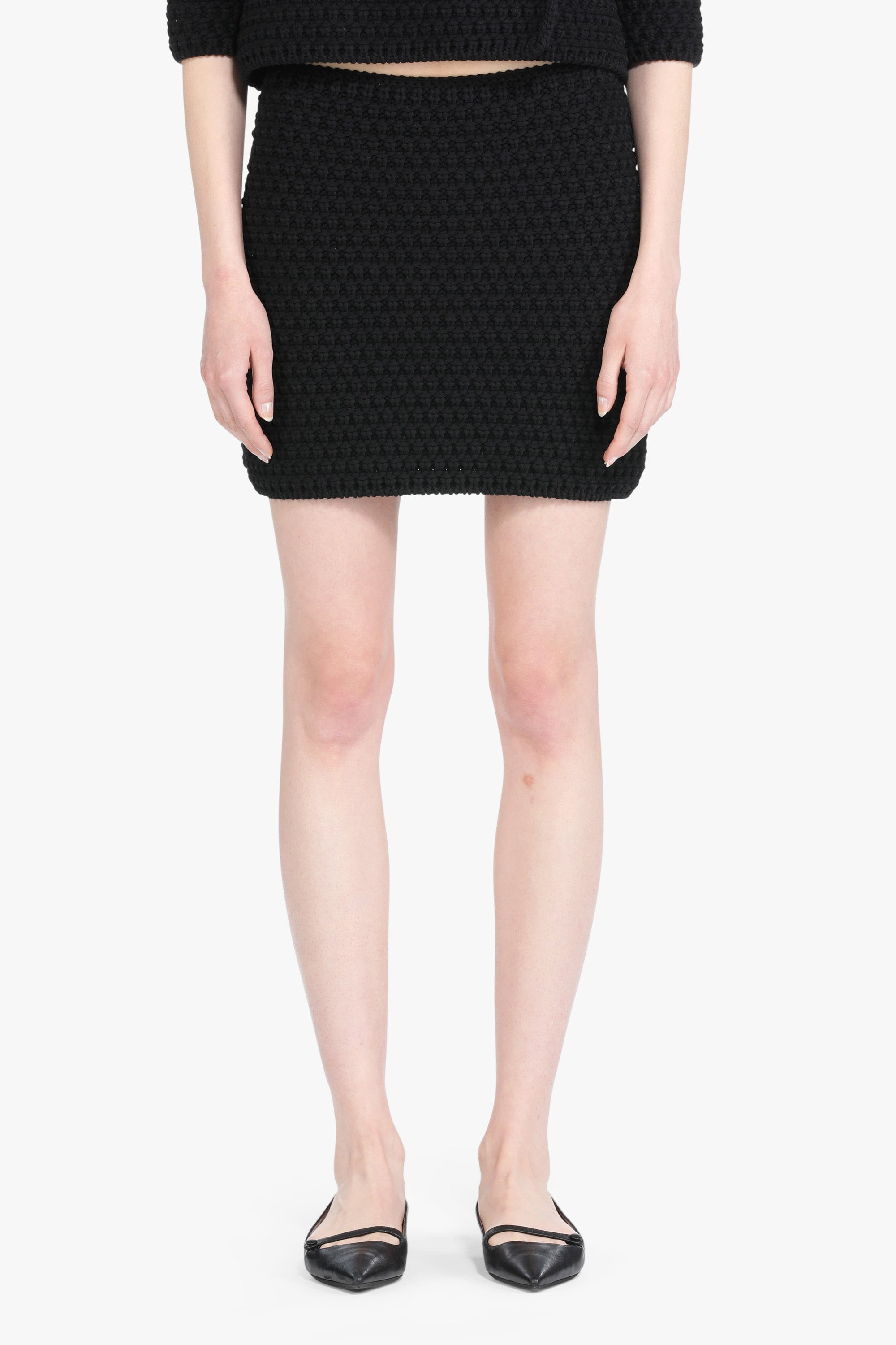 WAFFLE-KNIT MINI SKIRT - 1