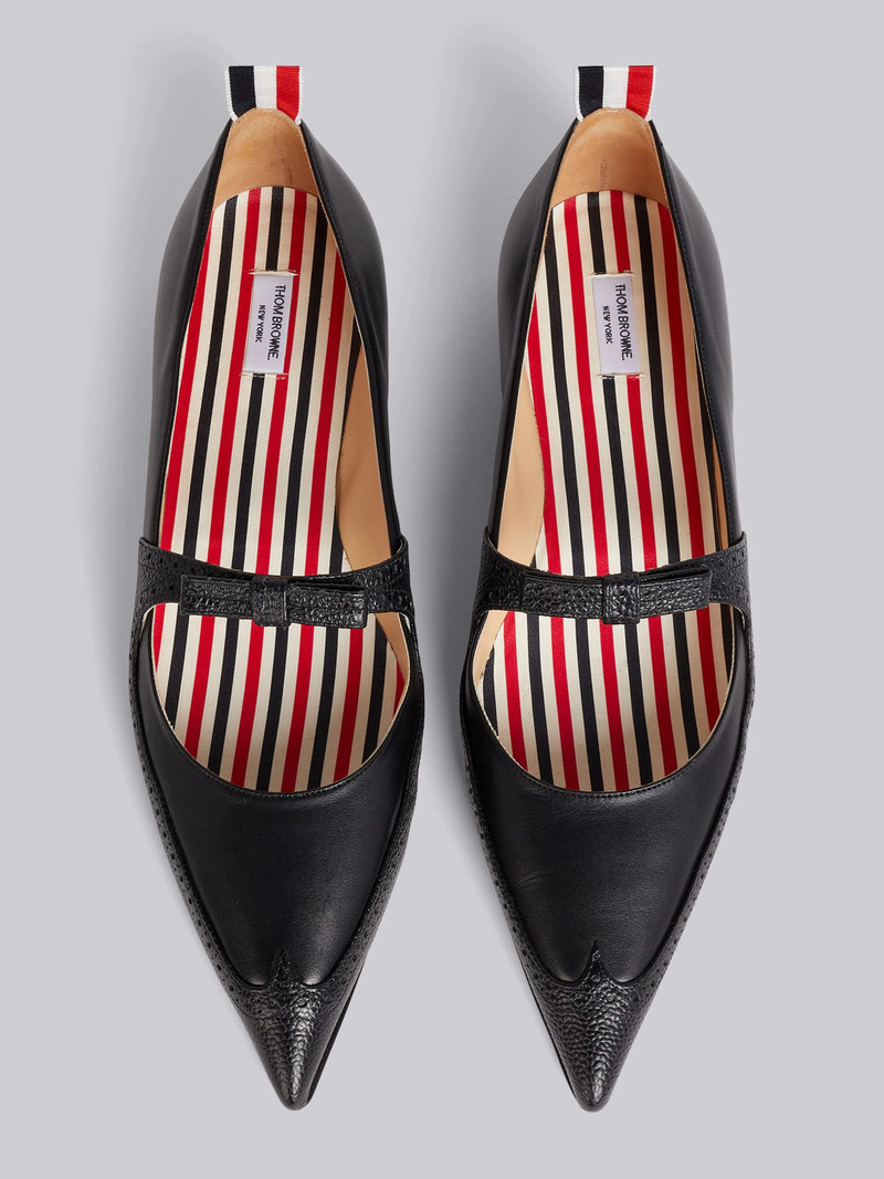 Black Vitello Calfskin Brogued Bow Ballerina Flat 4