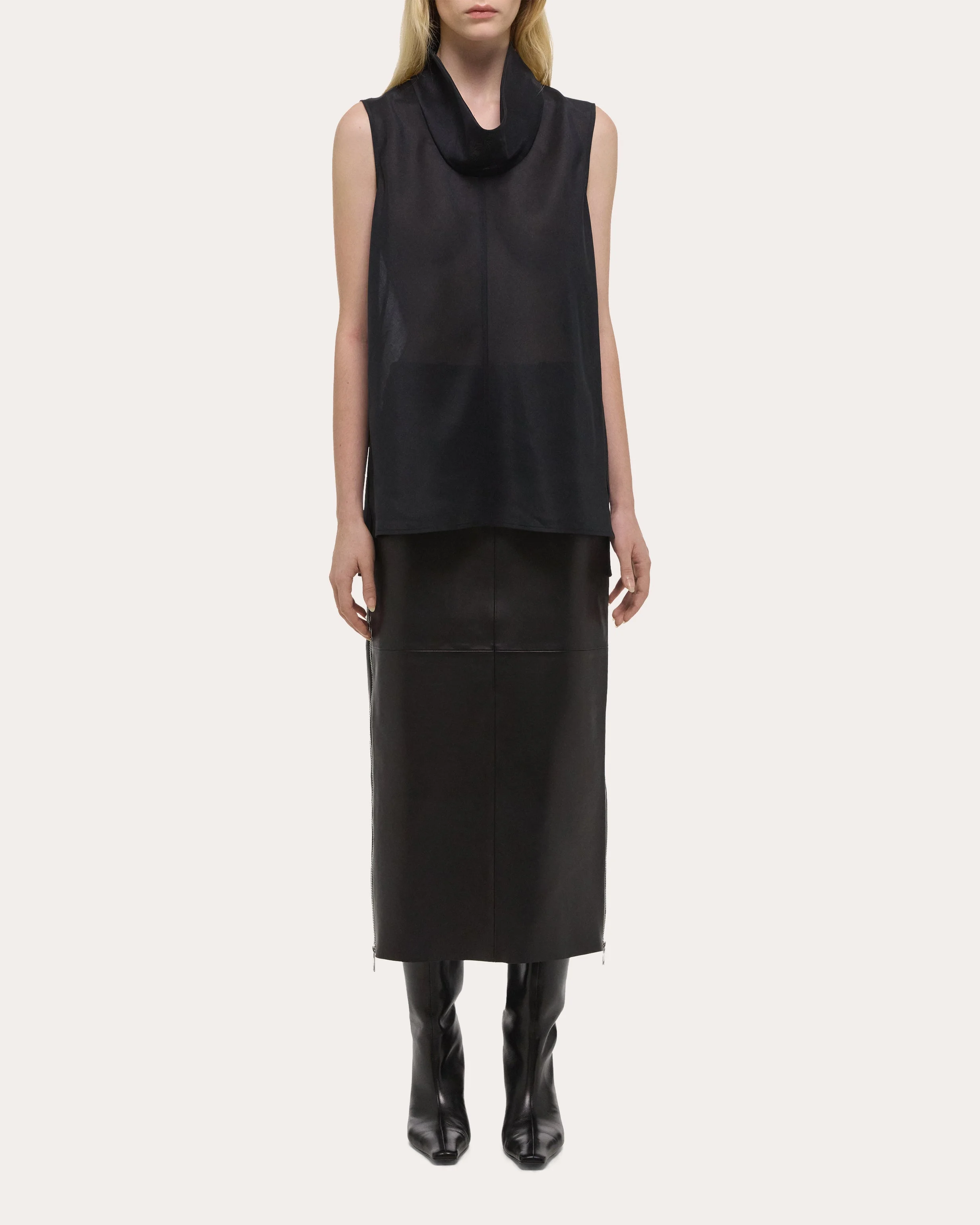 Organza Cowl Neck Shell Top - 1