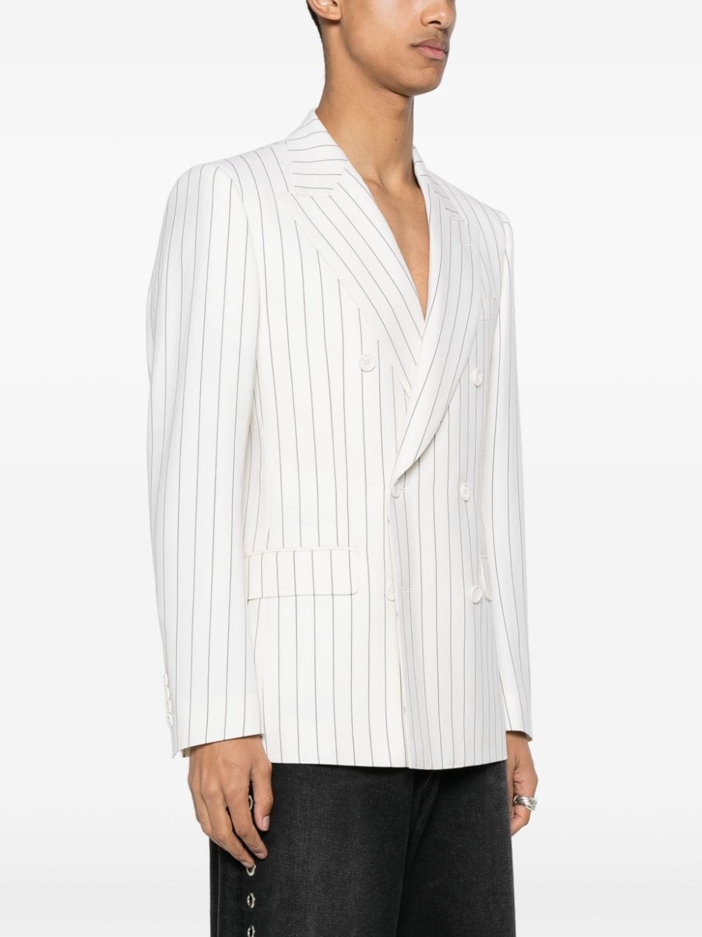 pinstriped double-breasted blazer - 3