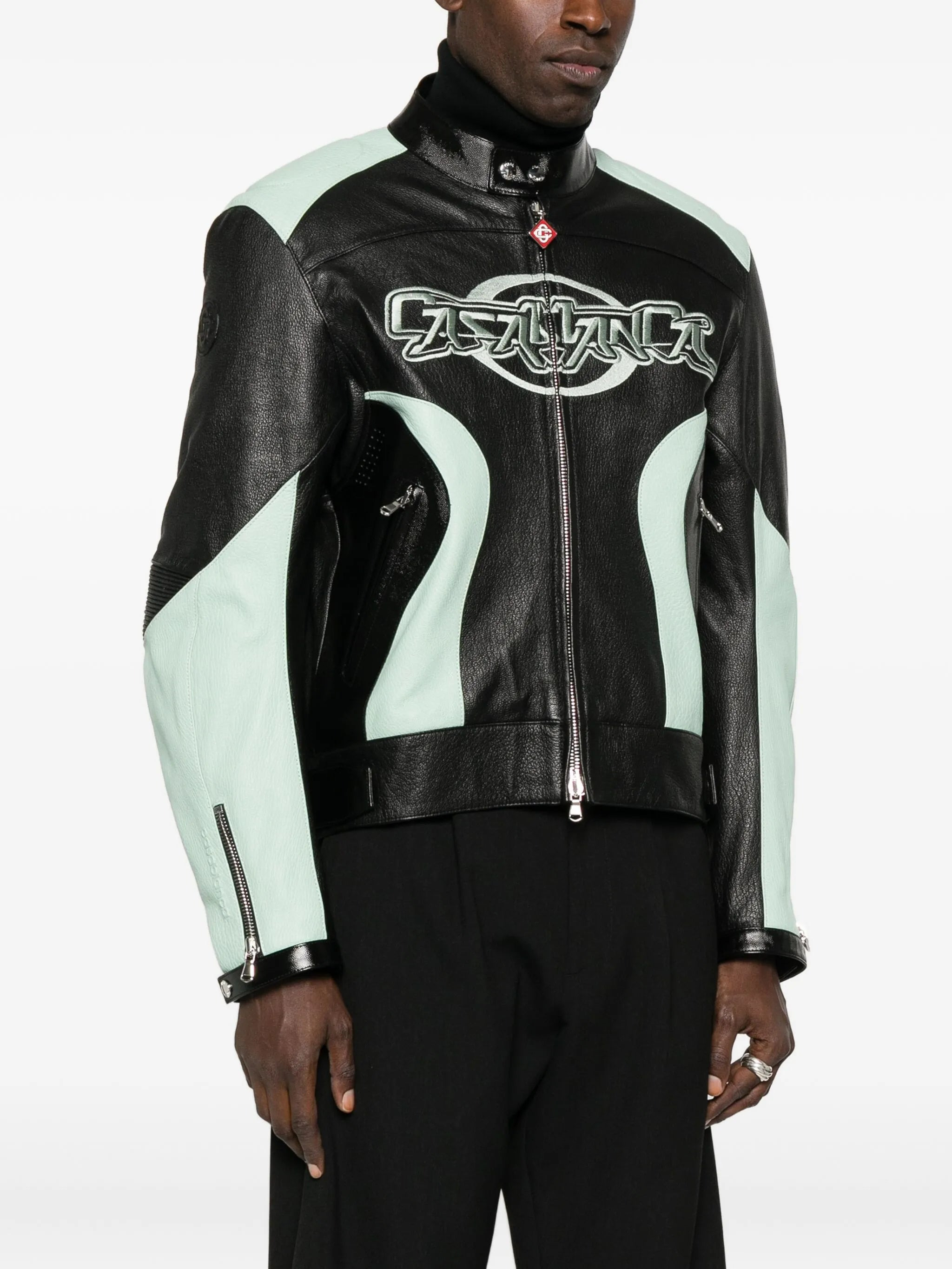 panelled leather jacket - 3