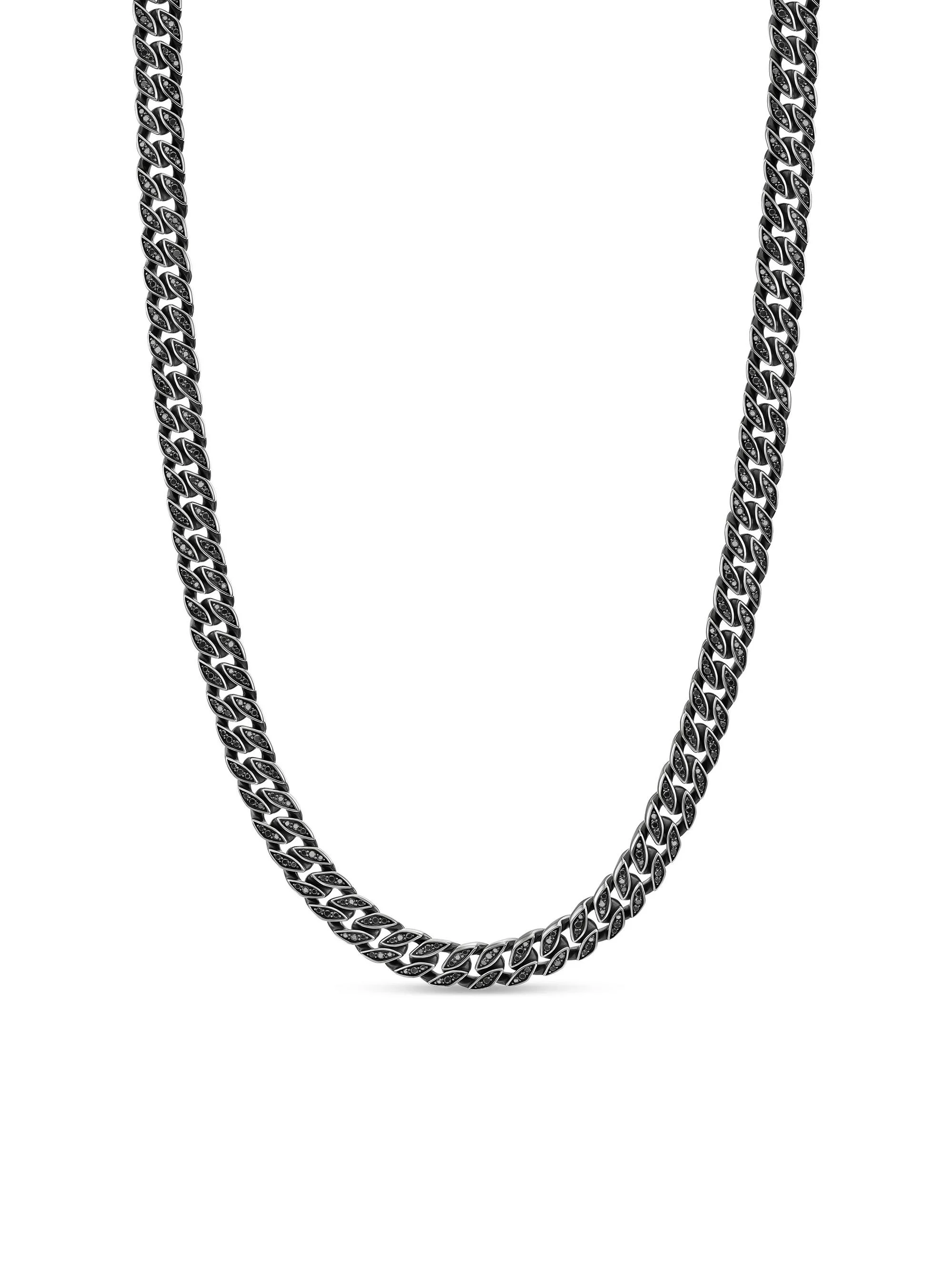 Men's Curb Chain Necklace in Sterling Silver - Black Diamond - 1