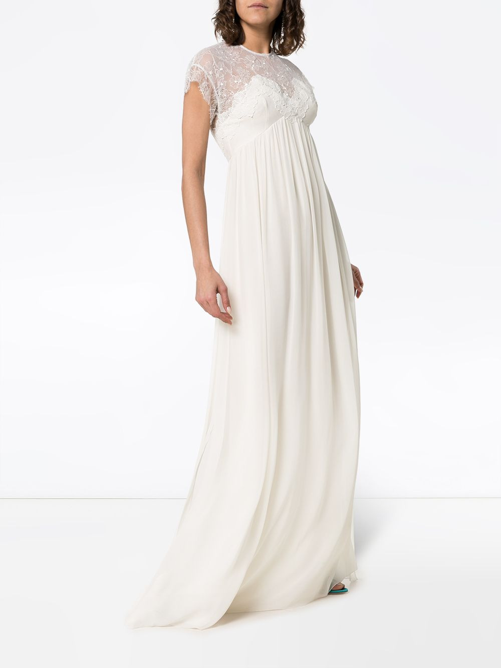 cap sleeve lace insert empire line maxi dress - 3