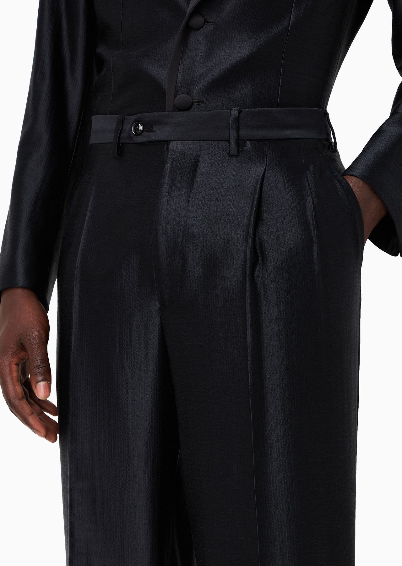Wool and silk satin two-pleat trousers - 5