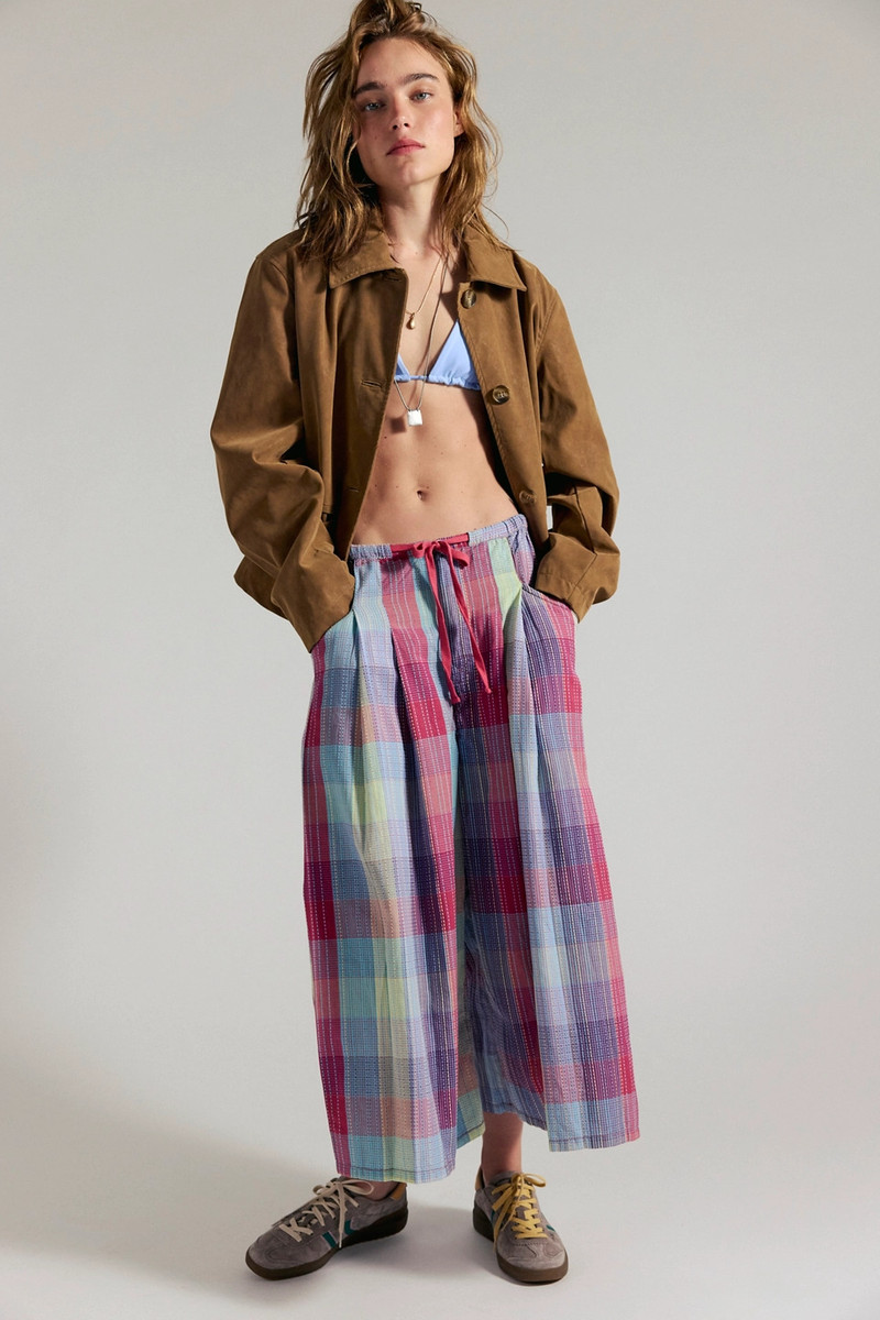 Telluride Wide-Leg Crop Pull-On Madras Pants 4
