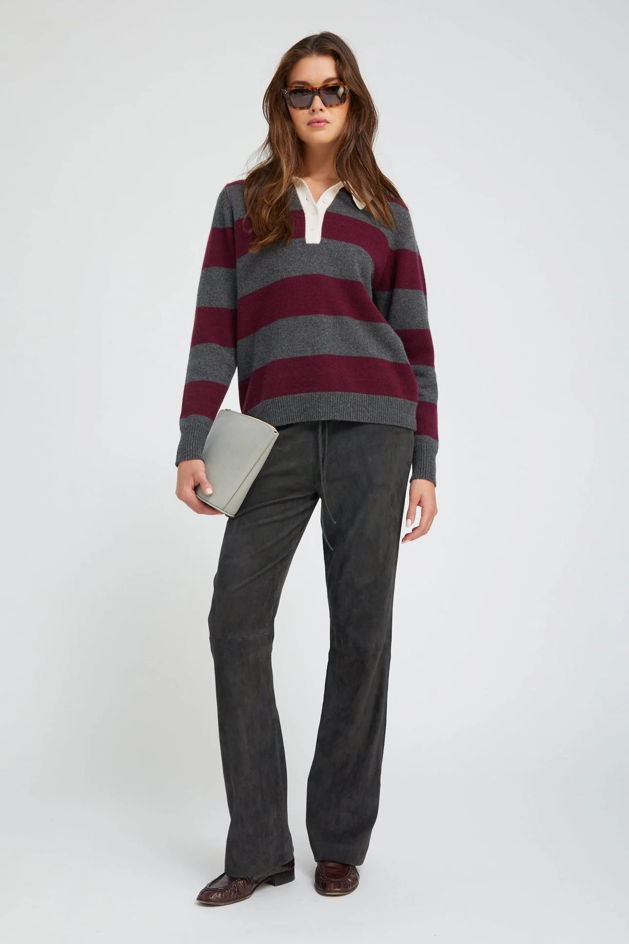 CHARCOAL SUEDE STRAIGHT LEG PANTS - 1