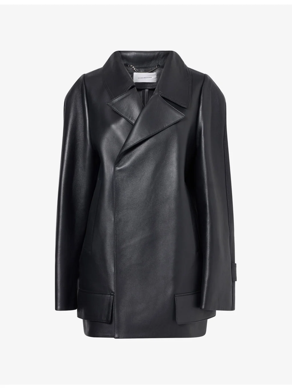 Notched-Collar Leather Pea Coat - 1