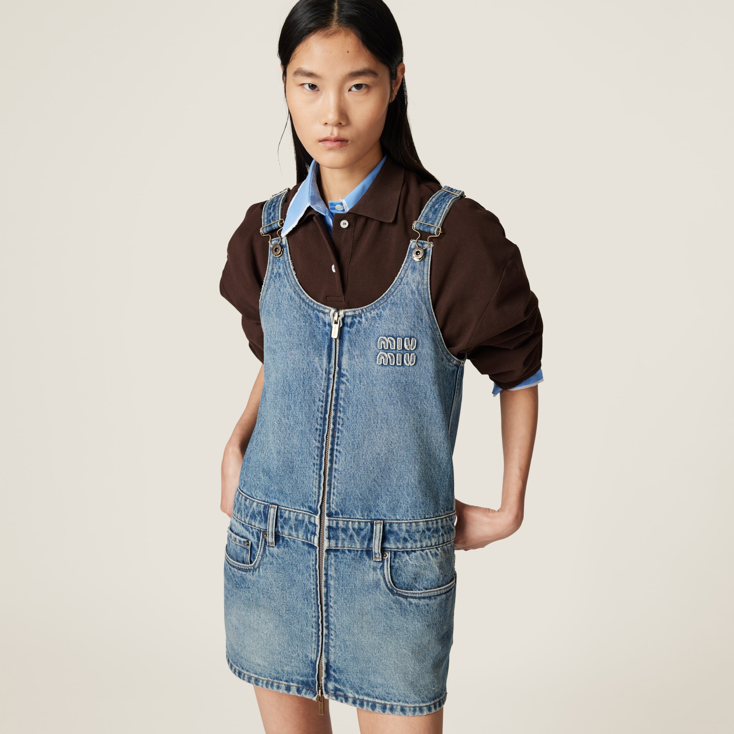 Denim and poplin zipper dress - 6