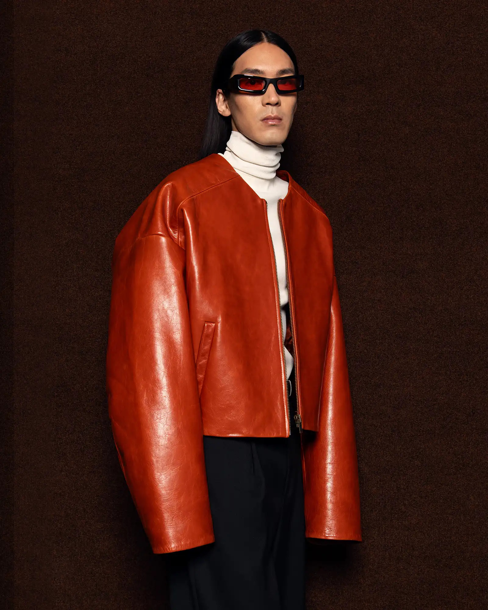 ARCED LEATHER JACKET COPPER - 8