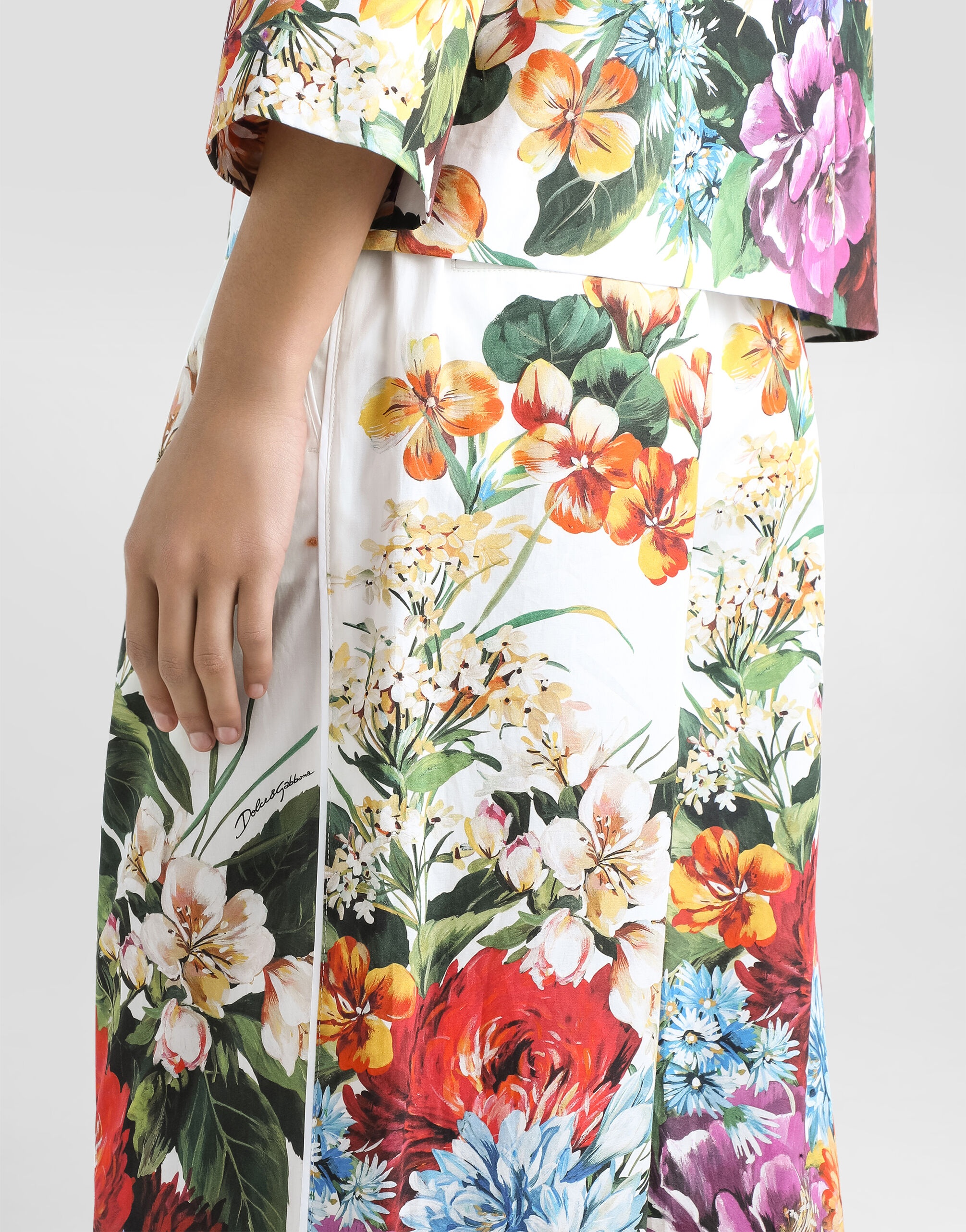 Flower bouquet-print poplin trousers - 5