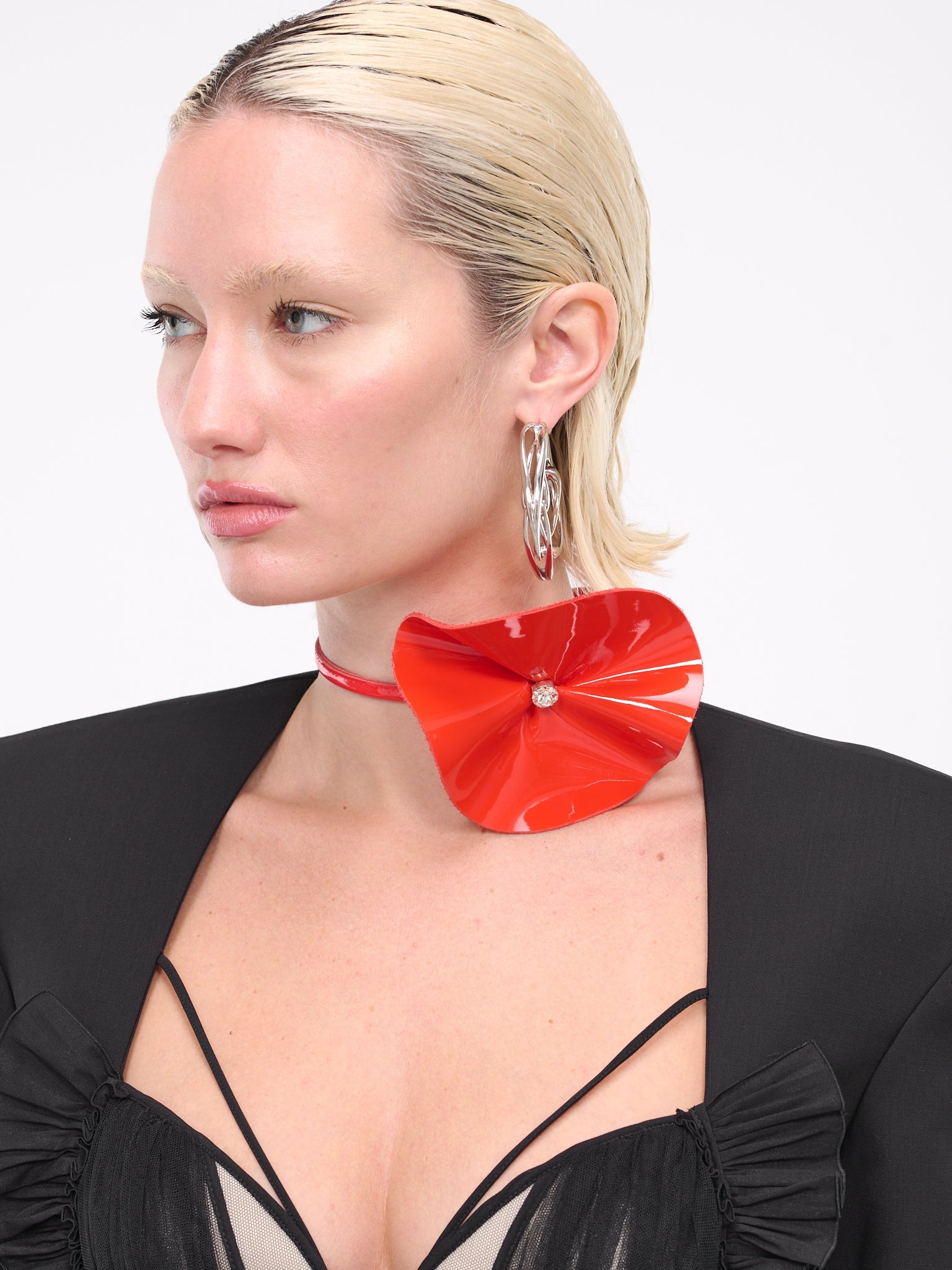 Patent Leather Flower Choker - 1