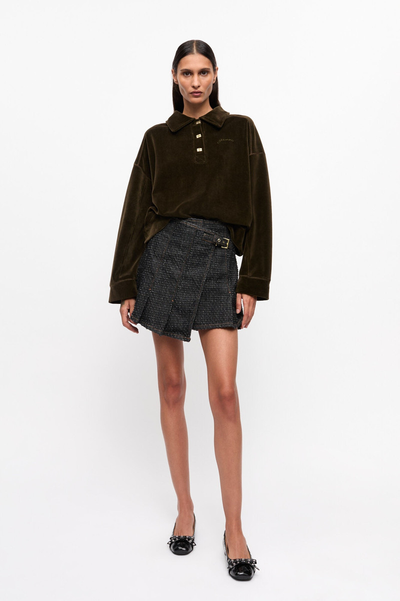 GANNI BLACK FLUFFY DENIM WRAP MINI SKIRT outlook